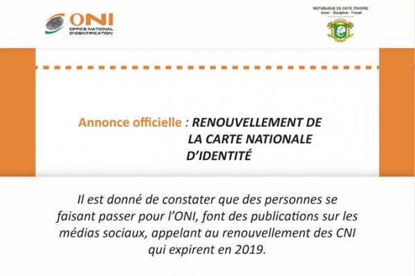 Annonce officielle sur le renouvellement de la Carte d'Identité
