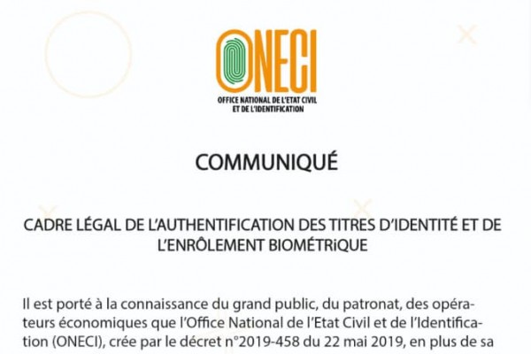 Communiqué sur le Cadre légal de l'authentification des titres d'identité et l'enrôlement biométrique