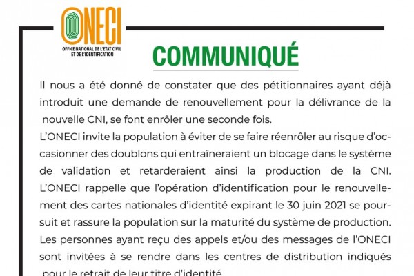 Communiqué relatif aux doublons
