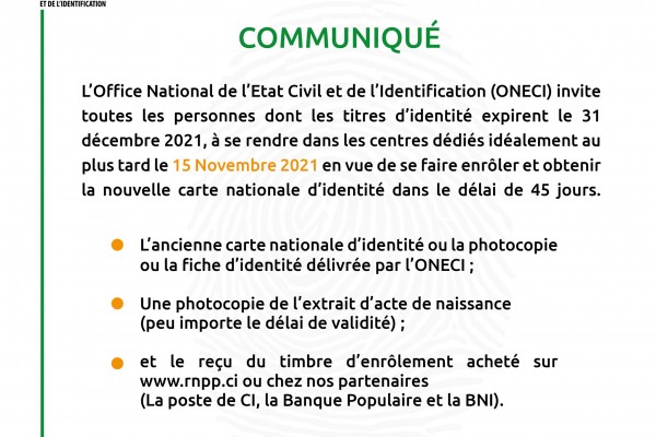 Communiqué relatif à l'expiration des CNI