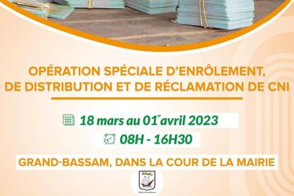 Opération spéciale d'enrôlement, de distribution et de réclamation de CNI à la Mairie de Grand-Bassam