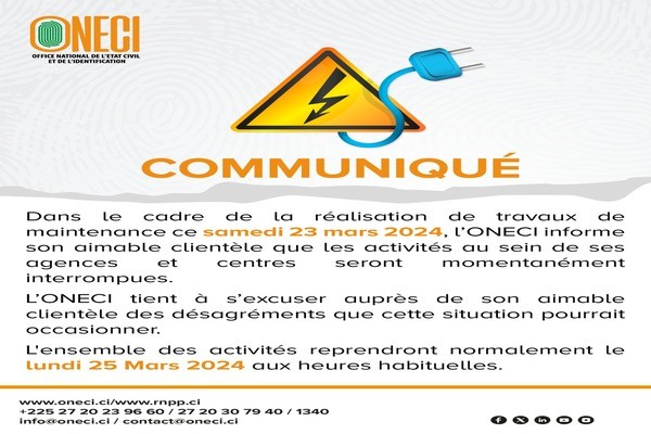 FERMETURE DES AGENCES ONECI